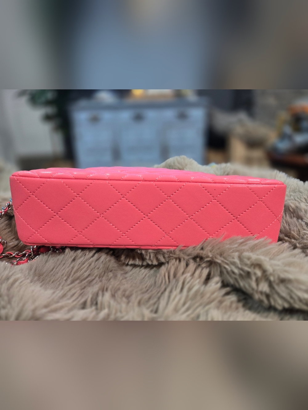 Classic Pink Quilted Double Flap Shoulder Bag - Gold Chain - NEW - Picture 3 of 6